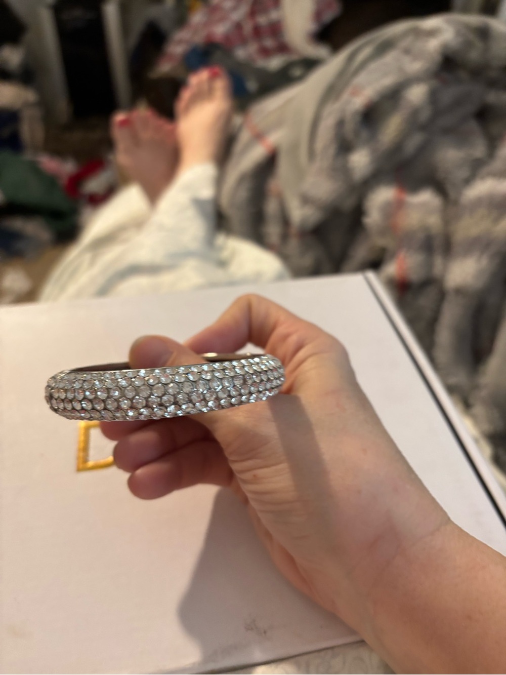 Crystal Pavé Statement Bangle – Multi-Row Rhinestone Bracelet - Picture 2 of 5